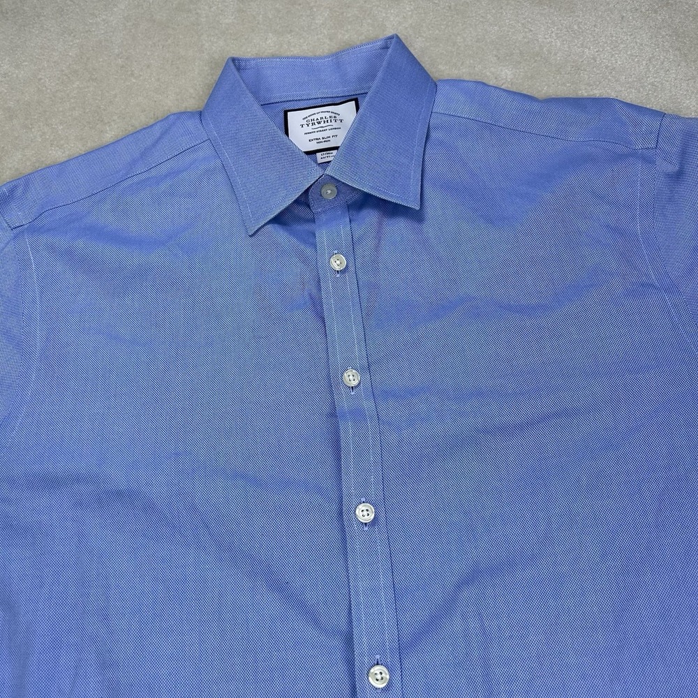 Charles Tyrwhitt Dress Shirt Men 17.5/36 Extra Slim Fit Non-Iron Twill Button Up